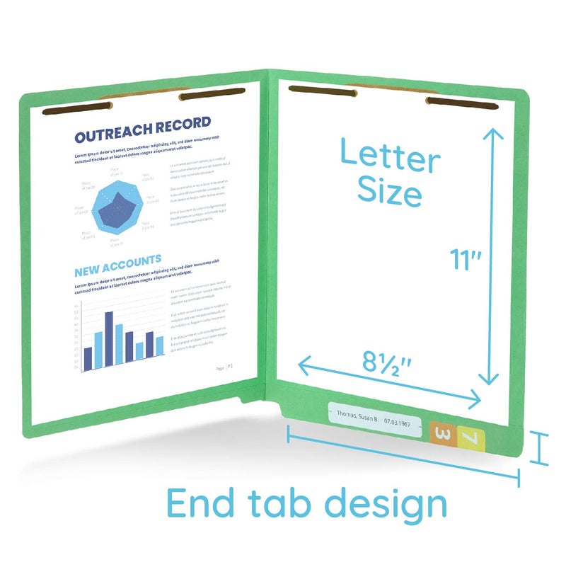 Blue Summit Supplies 50 Green End Tab Fastener File Folders - Reinforced Straight Cut Tab - Durable 2 Prongs Designed to Organize Standard Medical Files, Receipts, Office Reports, and More - Letter Size, Green, 50 Pack - Image 2